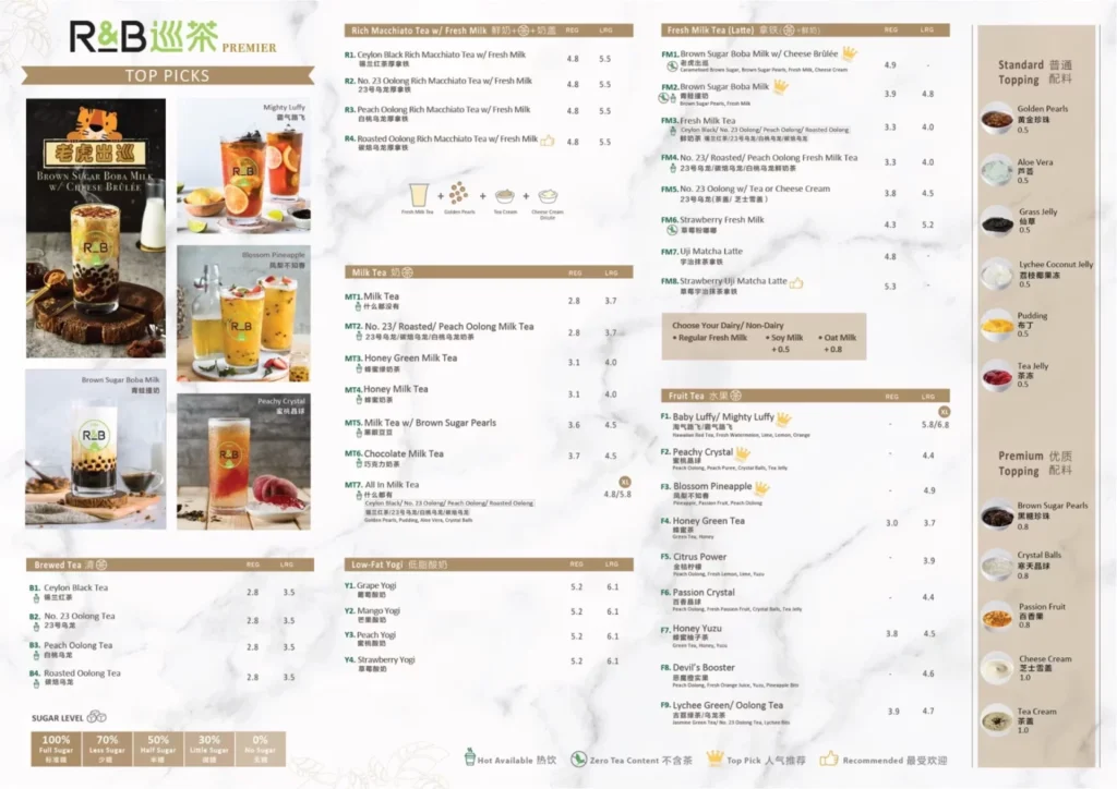 R&b Tea Menu Singapore