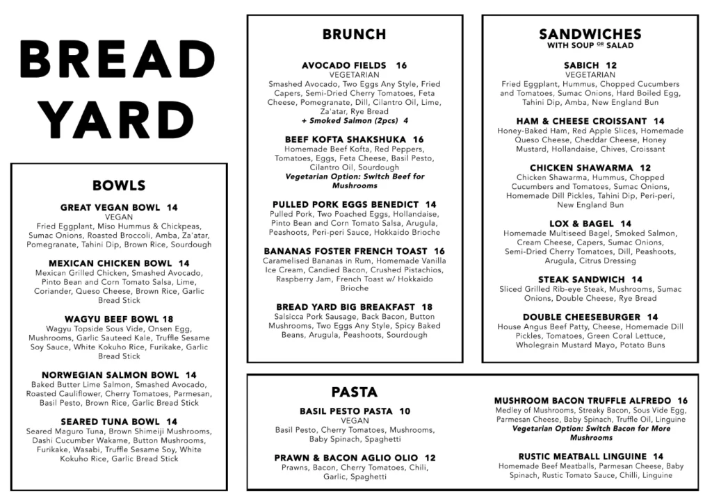 Bread Yard Menu Singapore