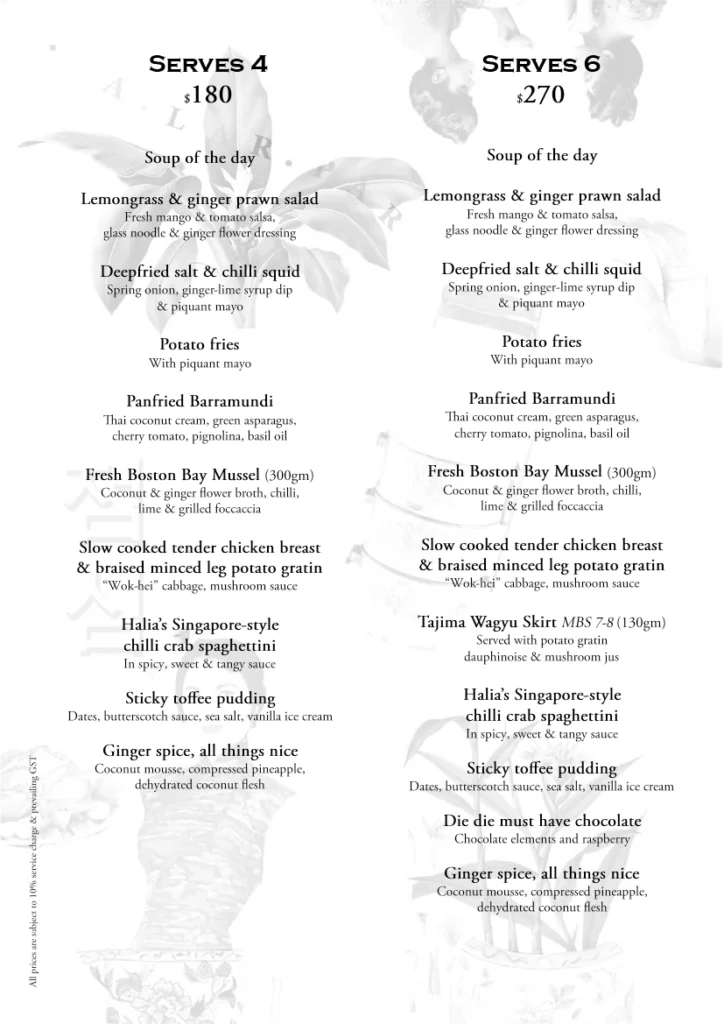 The Halia Menu Singapore