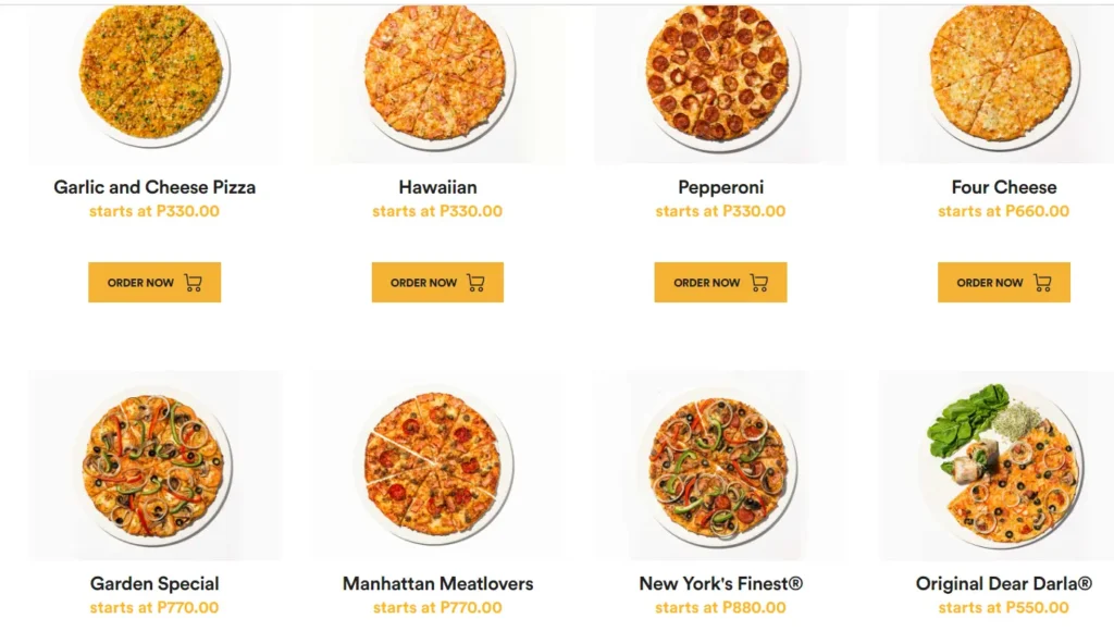 Yellow Cab Pizza Singapore Menu