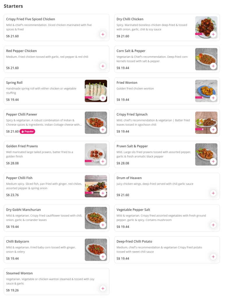 Indian Wok Singapore Menu