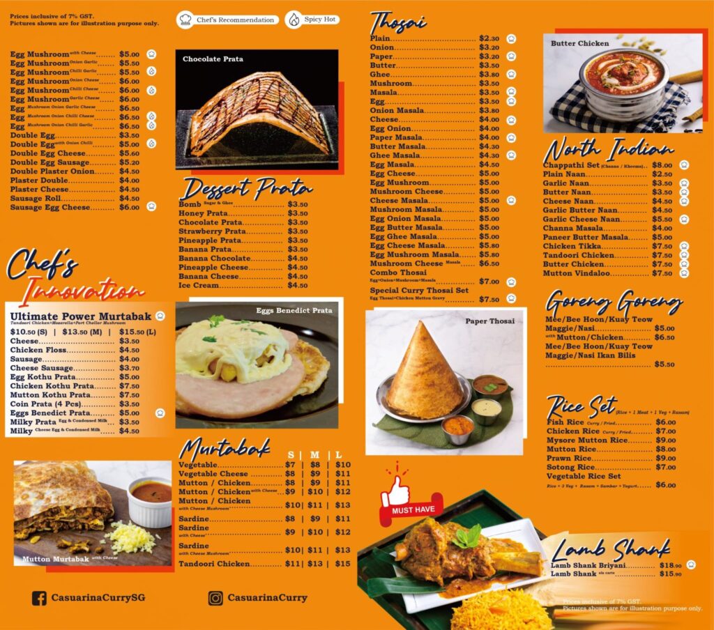 Casuarina Curry Singapore Menu