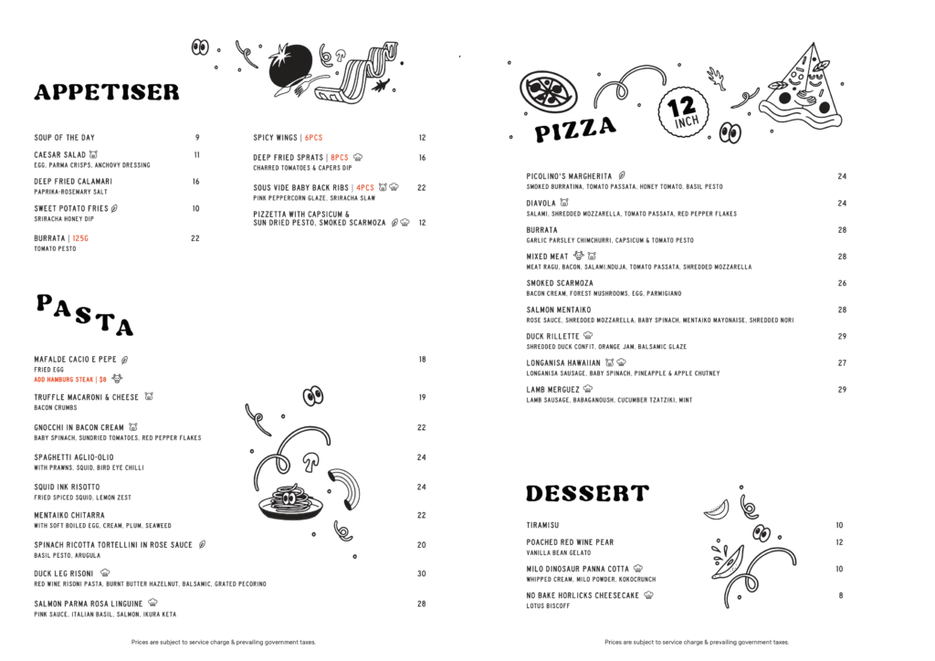 PICOLINO MENU SINGAPORE